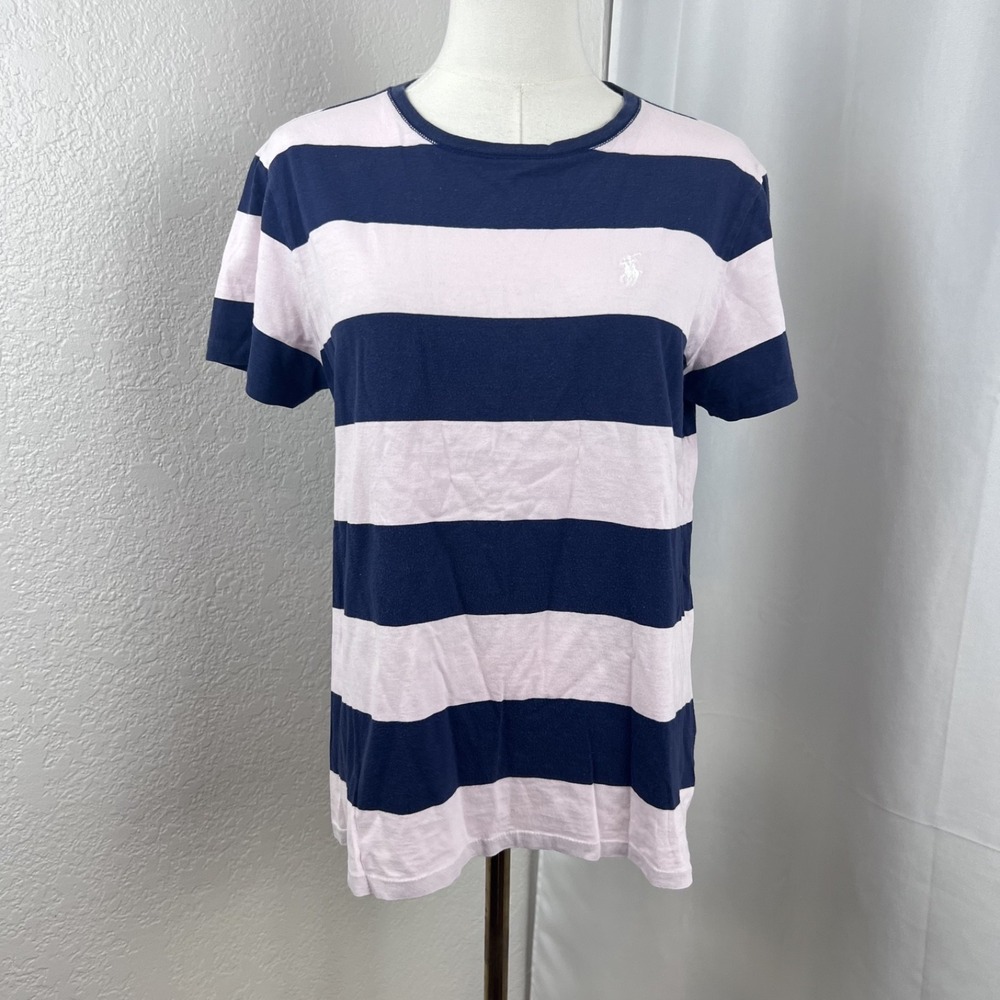 Y2K Ralph Lauren Top Womens Large Blue Pink Striped Cotton Preppy Ivy League